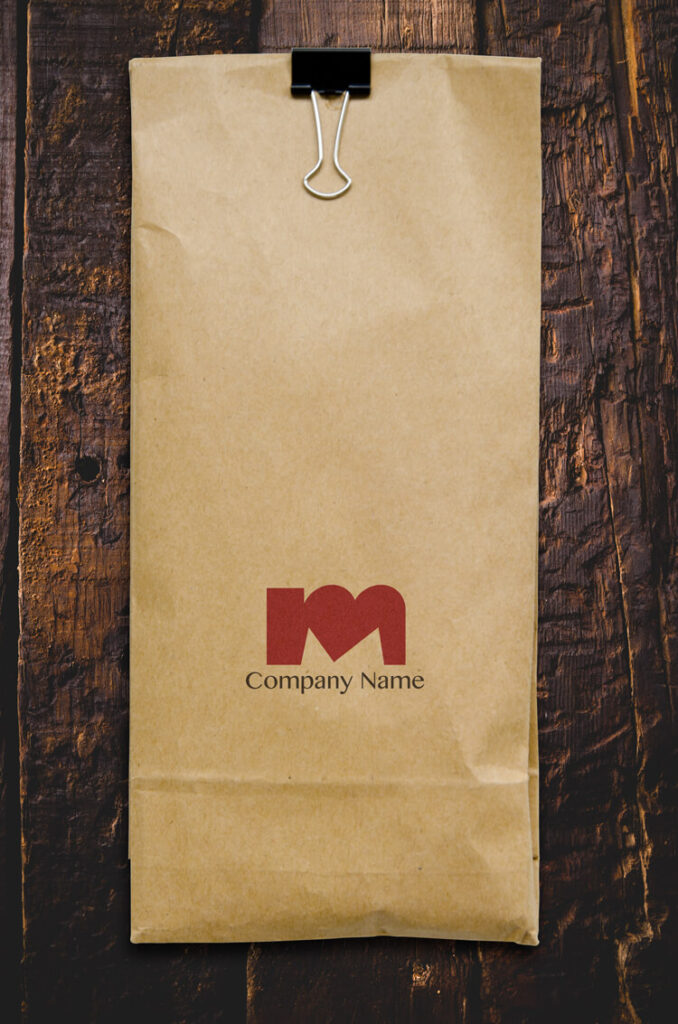 mロゴ ハートのマーク0193使用見本｜紙袋