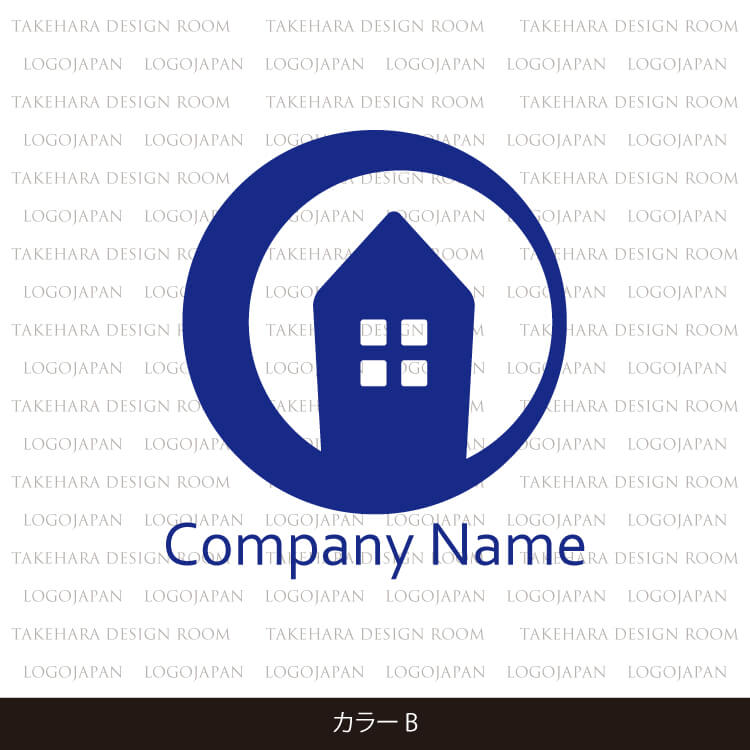 円で囲われた家・建物のやさしいロゴマーク|ロゴ販売番号0595 9 210595color b