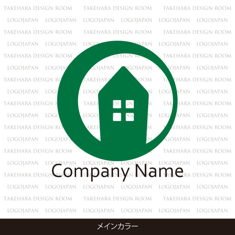 円で囲われた家・建物のやさしいロゴマーク|ロゴ販売番号0595 7 210595color m