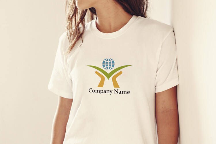 希望ロゴ 世界と鳥0と支えるてのシンボル1353｜使用見本-Tシャツ