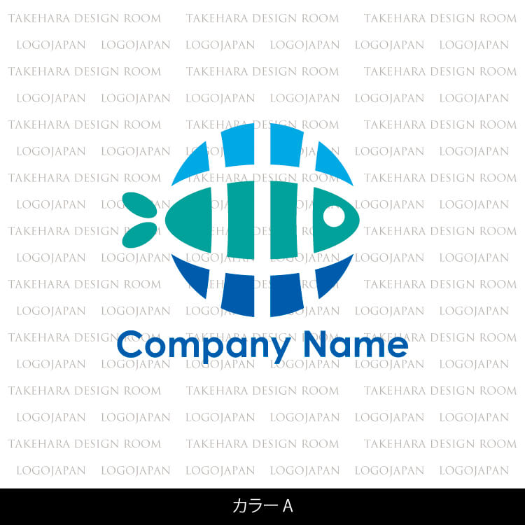魚ロゴ|地球と魚のシンプルでかわいいデザイン-ロゴ販売番号01688 10 2101688color a