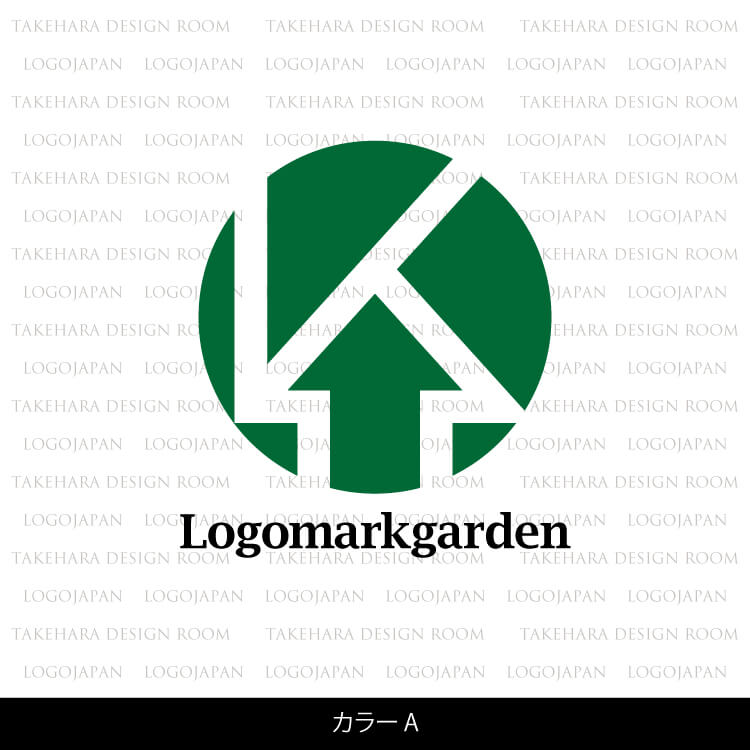 円形と矢印が作り出すKのローマ字ロゴ|ロゴ販売番号01881 11 ローマ字ロゴ01881color-a
