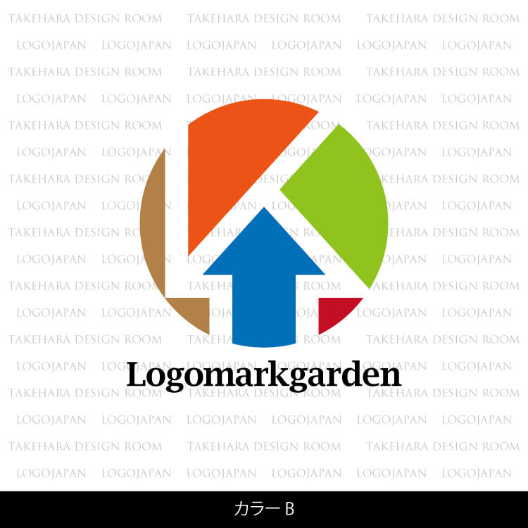 円形と矢印が作り出すKのローマ字ロゴ|ロゴ販売番号01881 12 ローマ字ロゴ01881color-b
