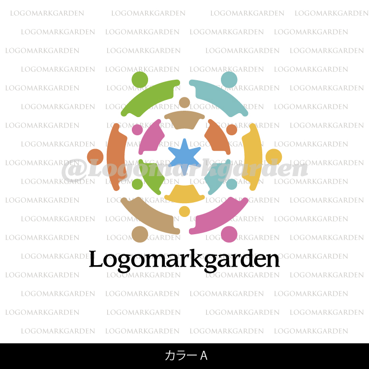 人のロゴ 協力して輪を作る人々を表現したデザイン|ロゴ販売番号-people001 10 people001 color a