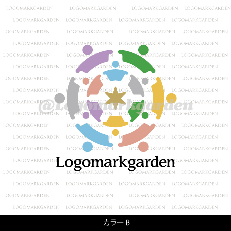 人のロゴ 協力して輪を作る人々を表現したデザイン|ロゴ販売番号-people001 11 people001 color b