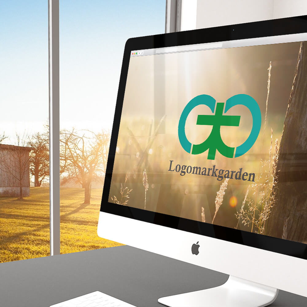 ウェブサイトのヘッダーに配置された、無限のループと木を象徴するブランドロゴ